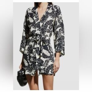 Le Superbe Womens Black Beach Club Palm Draped Mini Wrap Dress Size Small NWT